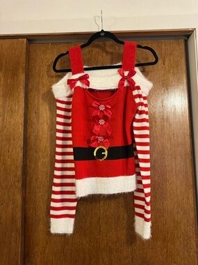 Festive Red & White Striped Women's Holiday Sweater